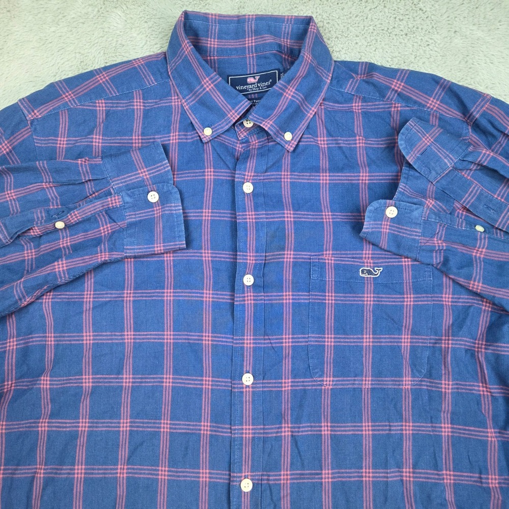 Vineyard Vines Tucker Shirt Mens XL Classic Fit Plaid Button Down Blue and Pink